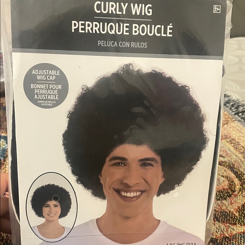 Curly Wig with Adjustable Cap - Black